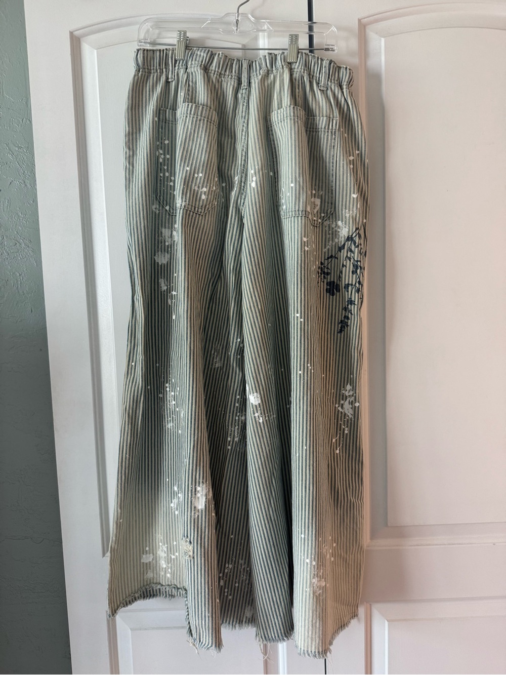 Free People Pinstripe Wide-Leg Pants with Paint Splatter - Picture 4 of 5